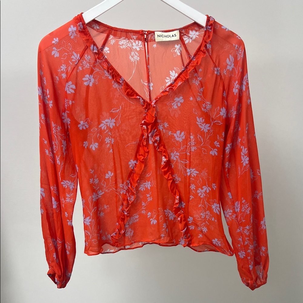 NICHOLAS Sheer Red Floral Blouse